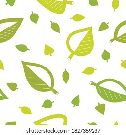 Stylish cartoon leaves seamless vector pattern, endless wallpaper or textile swatch with tree floral, green spring life theme.