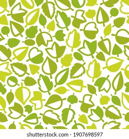 Stylish cartoon leaves seamless vector pattern, endless wallpaper or textile swatch with tree floral, green spring life theme.