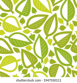Stylish cartoon leaves seamless vector pattern, endless wallpaper or textile swatch with tree floral, green spring life theme.
