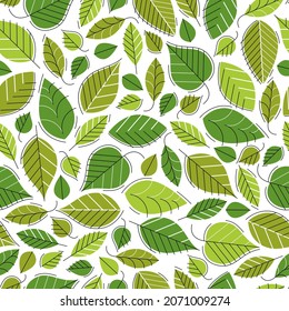 Stylish cartoon leaves seamless vector pattern, endless wallpaper or textile swatch with tree floral, green spring life theme.