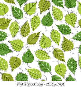 Stylish cartoon leaves seamless vector pattern, endless wallpaper or textile swatch with tree floral, green spring life theme.
