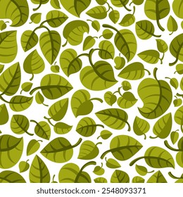 Stylish cartoon leaves seamless vector pattern, endless wallpaper or textile swatch with tree floral, green spring life theme.