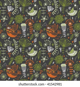 Stylish cartoon seamless pattern with birds