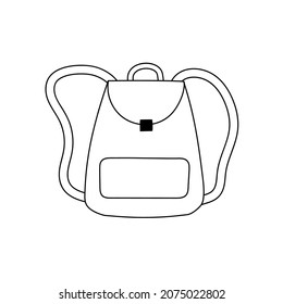 Stylish casual line art backpack. Leather rucksack with small pocket. Woman backpack doodle style. Isolated vector illustration. 