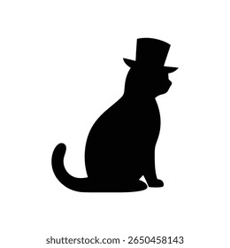 Stylish Cat Silhouette Wearing a Top Hat