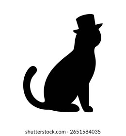 Stylish Cat Silhouette Wearing a Top Hat