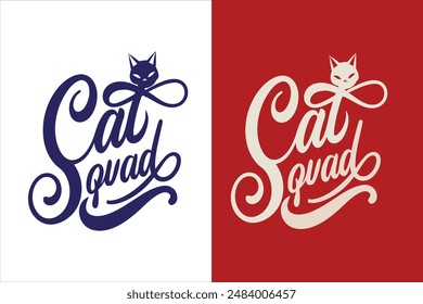 Stylish Cat Squad T-shirt with chunky letters featuring paw prints and whiskers on a modern white background Perfect for vector illustration and design