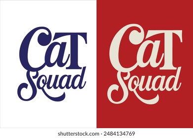 Stylish Cat Squad T-shirt with chunky letters featuring paw prints and whiskers on a modern white background Perfect for vector illustration and design