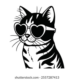 Stylish cat wearing heart sunglasses illustration