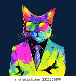 A stylish cat wearing sunglasses and a suit