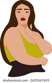 Ilustração elegante mulher caucasiana. Além de tamanho mulher moda arte simples. Desenho animado ilustração plana