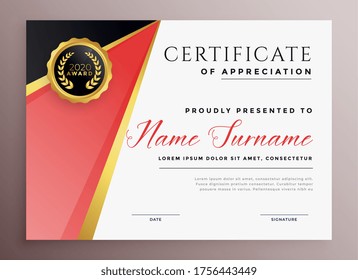 stylish certificate of appreciation template design concept