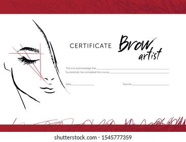 Stylish certificate for eyebrow artist. svg