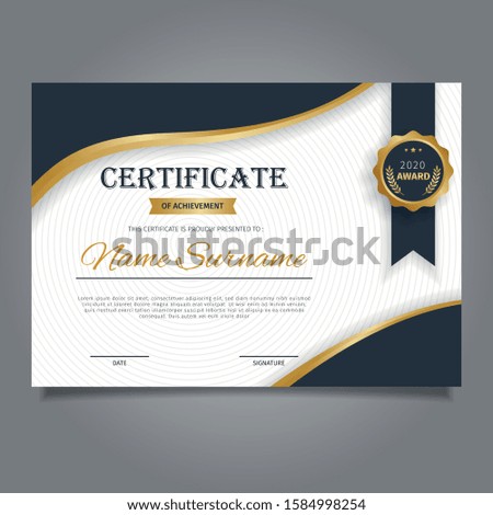 Stylish certificate template design in golden theme with badges, Diploma design graduations, awards