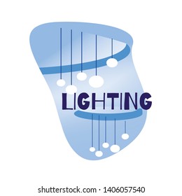 Stylish Chandelier. Elements Decor. Exhibition Light Elements. Exhibition Center. Vector Illustration . White Background Museum. Watch Exclusive Exhibits. View from Back. Chandelier on Ceiling.