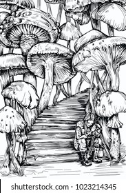 stylish character illustration with mushrooms future vector