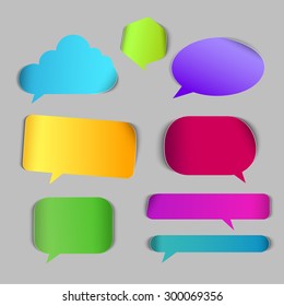 Stylish chat call out box border page curl vector web element icon set. Different style of conversation colorful internet design elements.