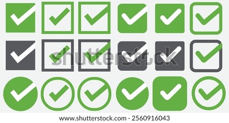 Stylish check mark icon set offering variety and precision. Great for logos, presentations, and web designs.