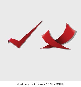 stylish check and x icon set in red color, vector illustration
