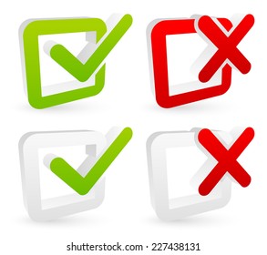 Stylish checkmark and cross set with green, red and grey colors - For Correct, incorrect, aggree, disaggree, right, wrong and include(d), exclude(d) concepts