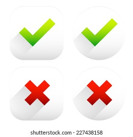 Stylish checkmark and cross set with green, red and grey colors - For Correct, incorrect, aggree, disaggree, right, wrong and include(d), exclude(d) concepts