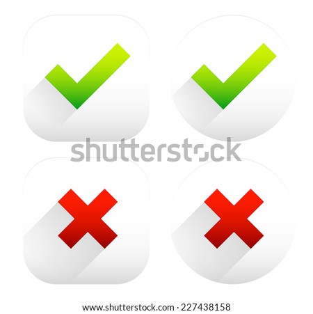 Stylish checkmark and cross set with green, red and grey colors - For Correct, incorrect, aggree, disaggree, right, wrong and include(d), exclude(d) concepts