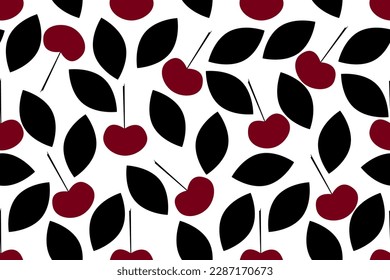 STYLISH CHERRY WITH BLACK LEAVES FASHIONABLE SEAMLESS VECTOR PATTERN FOR DESIGN AND DECORATION