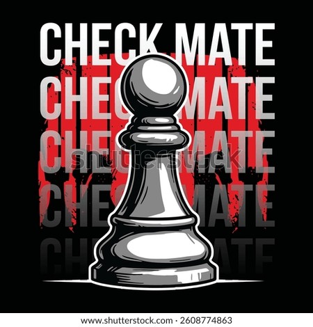 Stylish chess pawn graphic with checkmate typography. Perfect for modern and minimalist designs.