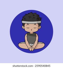 A stylish chibi boy is practicing baddha konasana