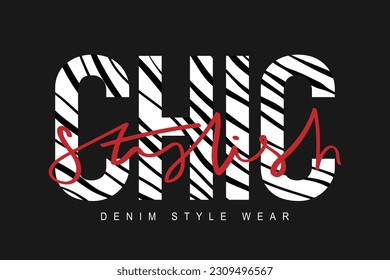 Stylish chic animal zebra pattern texture typography. Vector illustration design for fashion graphics, t shirt prints.