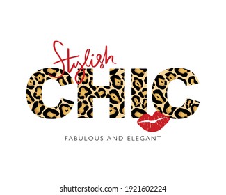 Stylish chic text and red kiss vector illustration design for fashion graphics, t shirt prints, posters, stickers etc