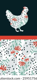 A stylish chicken silhouette filled with hand-drawn wildflowers and abstract shapes on a dark background. Perfect for modern decor, wall art, or Easter-themed designs.