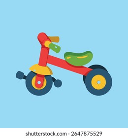 Stylish Childrens Tricycle in Red and Green on Light Blue Background