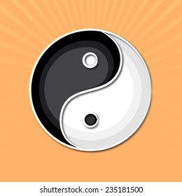 Stylish Chinese symbol Yin-Yang on orange background.