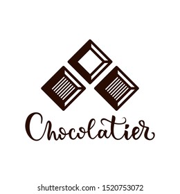 Stylish chocolate logo on a white background. Vector logo for chocolatier. Design element for cafes, restaurants, hand made and other uses.