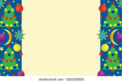 Stilvoller Weihnachtshintergrund mit vertikalen Einsätzen mit einem Muster von Weihnachtsbäumen, bunten Bälle und Schneeflocken. Vektorgrafiken für eine Website. 