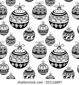 Stylish Christmas balls sketch. Seamless pattern. Vector illustration.