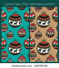 Stylish Christmas balls sketch. Seamless pattern. Vector illustration.