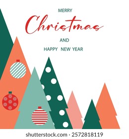 Stylish Christmas card design with abstract trees and ornaments. Perfect for winter holidays festive