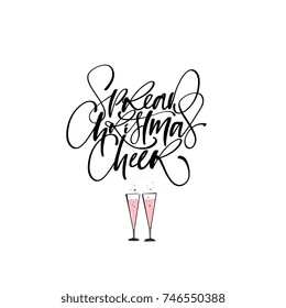 Stylish Christmas card or poster design with hand drawn illustration and calligraphy Spread Christmas Cheer, isolated on background. Holiday season, New year concept for banner, flyer, invitation.
