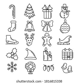 stylish christmas icon set in line art style esp 10