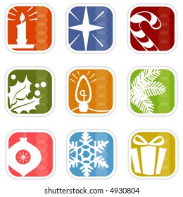 Stylish Christmas icons with a retro flavor; Easy-edit layered vector art. All elements whole so you can move them around.