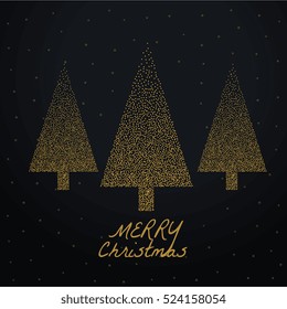 stylish christmas tree made with golden dots on black background