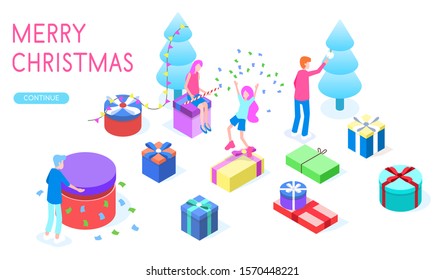Stylish Christmas vector isometric illustration. 