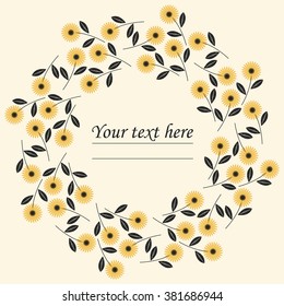 Stylish circle frame with chamomile flowers can be used for greeting card, baby shower or wedding invitation and more creative designs.