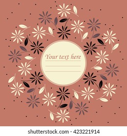 Stylish circle frame with decorative chamomile flowers and leaves can be used for greeting card, baby shower, wedding invitation and more creative designs.
