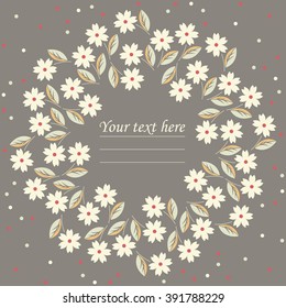 Stylish circle frame with white flowers can be used for greeting card, anniversary, invitation, cover and more creative designs.