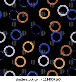 Stylish circle geometric on stripe polka dots monotone on black  background seamless pattern vector for fashion fabric and all prints
