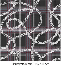 Stylish classic grey abd red tartan check with silver chain on top seamless pattern in vector,Design for fashion,fabric,wallpaper all prints and all graphic used.