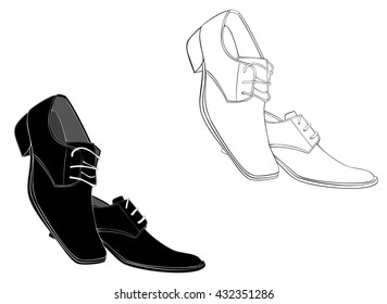 Stylish classical pair of black men's derby shoes with laces without background